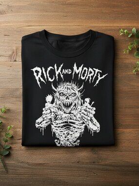 Sci-Fi Cartoon Death Metal Horror Dark Art Graphic Tee Black